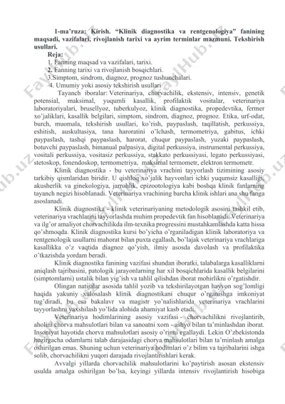 klinik diagnostika va rentgenologiya — DOCX