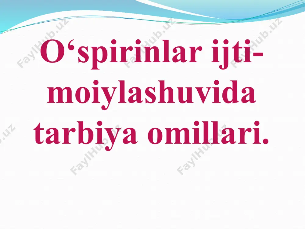 ki ruhiy istirob, qarama-qarshilik, mas’uliyat onlarini boshdan kechirmasin, uning emotsional olami, atrof muhitda ro’y berayotgan hodisalarni ongida aks ettirish muxim o’rin tutadi. atraksiya atraksiya (lotincha attrahere yoqtirish , o’ziga jalb etish) – bu bir insonning boshqa bir insonga ijobiy munosabati asosida yoqishi va yoqtirishi, o’zaro moyillikni tushuntiruvchi emotsional hisdir. simpatiya – yoqtirishdan tortib, to sevgi-muhabbat kabi chuqur emotsional bog’liqlik ham shu his asosida paydo bo’ladi. mamasoliyeva kamolaxon 104-guruh oʻzbek tili va adabiyot yoʻnalishi 1-bosqich talabasi. e'tiboringiz uchun rahmat image6.jpeg image7.png image8.jpeg image9.jpeg image10.png image11.png image12.png image13.png image14.png image15.jpeg image16.png image17.png image18.png image19.png image20.png image21.png image22.png image23.png image1.jpeg image2.png image3.png image4.png image5.png