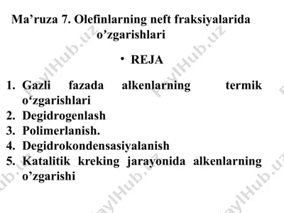 gazli fazada alkenlarning termik oʻzgarishlari — PPTX