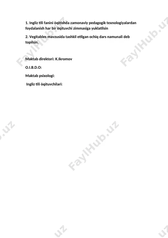 vegitables mavzusida tashkil etilgan ochiq dars tahlili - Page 2