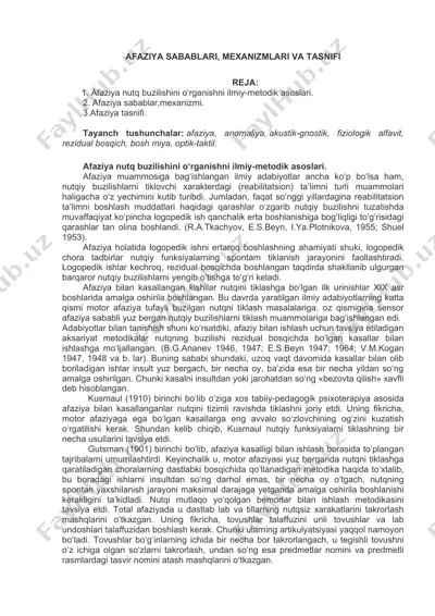 afaziya sabablari, mexanizmlari va tasnifi — DOC