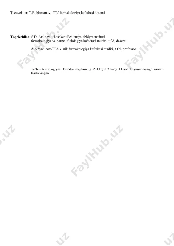 `grisida tushuncha berish. antiaterosklerotik vositalarning tasnifini berish; antiaterosklerotik vositalarning ta’sir mexanizmi to`grisida to’liq bilim berish; antiaterosklerotik vositalarni asosiy ta’sir effekti to’g’risidagi bilimlarini chuqurlashtirish; antiaterosklerotik vositalarning nojo’ya ta’sirlari to`grisidagi bilimlarini kengaytirish va chuqurlashtirish. antiaterosklerotik vositalarni qo’llash va qo’llab bo’lmaydigan holatlar to`g’risidagi bilim doirasini kengaytirishga va amaliy ko’nikmalarni egallab olishga qiziqtirish; o`quv faoliyati natijalari: antiaterosklerotik vositalar tug’risida tushunchaga ega bo’lish; antiaterosklerotik vositalarni aniq tasniflay olish. antiaterosklerotik vositalarning nojo’yata’sirini yaxshi bilish; antiaterosklerotik vositalarni qachon qo’llashni bilish. talabalar antiaterosklerotik vositalar bilan o’tkir va surunkali zaharlanganda qanday yordam choralarini qo’llashni bilish ta’lim usullari o’rgimchak ini, kitob bilan ishlash, suhbat, ta’limiy o’yin. ta’lim shakli jamoaviy, guruhlarda, yakka tartibli ishlash ta’limvositalari dori vositalar kompleksi, yozuv taxtasi, chizma, sxema, eslatma, nazorat varag’i, matnlar, nazorat savollari, testlar, vaziyatli masalalar. ta’lim berish sharoiti maxsus o`qitish vositalari bilan jihozlangan, guruhli shakllarda ishlashga mo’ljallangan xonalar monitoring va baholash og’zaki so’rov: tezkor-so’rov, yozma so’rov: test, resept yozish. 2. amaliy mashg’ulotning texnologik xaritasi ish …