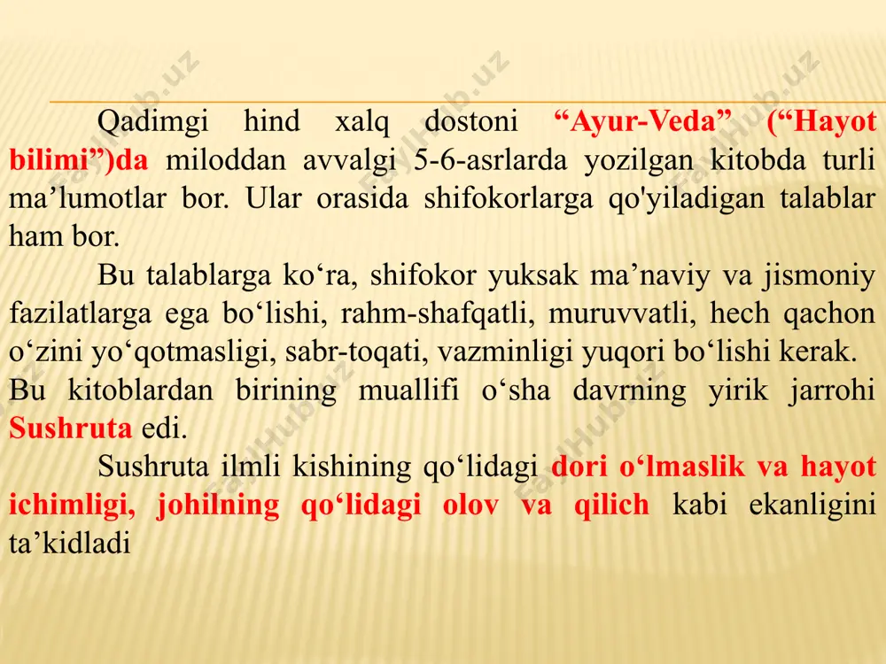 iyat” tamoyili ilgari suriladi. bunga "li" - odob-axloq qoidalariga rioya qilish, marosimlar shaklini olgan xulq-atvorning belgilangan normalariga qat'iy rioya qilish orqali erishiladi: sub'ektlar hukmdorlarni, o'g'il - otani, xotin - erni hurmat qiladi; hamma yoshi va mavqei bo'yicha oqsoqollarga hurmat ko'rsatadi. konfutsiy ming yillar o'tib ham axloqiy munosabatlarning asosi bo'lishi mumkin bo'lgan mashhur "axloqning oltin qoidasi" ni shakllantirgan. savol: "umr davomida bitta so'z bilan boshqarilishi mumkinmi?" konfutsiy javob berdi: "bu so'z o'zaro munosabatdir, o'zingizga xohlamagan narsani boshqalarga qilmang" qadimgi yunoniston. "etika" atamasining o'zi (qadimgi yunoncha ethika, ethos - temper, odat) aristotel tomonidan ilmiy muomalaga kiritilgan bo'lib, u "nikomax etikasi", "buyuk etika" va boshqalar kabi asarlarni yozgan. “birinchi axloq". aristoteldan oldin ham platon (miloddan avvalgi 428-348), shuningdek, suqrot (miloddan avvalgi 469-399 yillar) turli axloqiy muammolar bilan faol shug'ullangan. bir so'z bilan aytganda, miloddan avvalgi v asrda. axloqiy tadqiqotlar ma'naviy madaniyatda muhim o'rin egallay boshladi. albatta, bu tadqiqotlarga qiziqishning paydo bo‘lishi tasodifiy emas, …