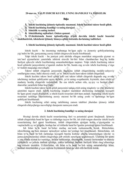ishchi kuchi, uning bandligi va ishsizlik — PDF