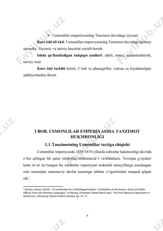 jinoyat qonunchiligining yangi kodekslarini joriy etishni o'z ichiga oladi. fransiya. qolaversa, bu qonunlar ulamodan, ya'ni islom diniy kengashidan mustaqil bo'lgan yangi tashkil etilgan davlat sudlari tomonidan amalga oshirildi.[footnoteref:2] [2: cleveland & bunton 2012, p. 82. ] usmonlilar imperiyasida 1839-1876 yillarda sultonlar hukmronligi davrida eʼlon qilingan bir qator islohotlar.abdulmecid i vaabdulaziz. yevropa gʻoyalari katta taʼsir koʻrsatgan bu islohotlar imperiyani teokratik tamoyillarga asoslangan eski tuzumdan zamonaviy davlat tuzumiga tubdan oʻzgartirishni maqsad qilgan edi. tanzimat islohotlarining asosiy qoidalarining ko'pchiligida bayon etilgangulhanelik hatt-i sharif (1839; “atirgullar xonasining olijanob farmoni”). bu hujjatda din va irqdan qat’i nazar, imperiyaning barcha bo‘ysunuvchilari hayoti, mulki va sha’ni xavfsizligini kafolatlaydigan yangi institutlar barpo etish zarur edi. shuningdek, u qonunbuzarliklarni bartaraf etish uchun standartlashtirilgan soliq tizimini ishlab chiqish va harbiy xizmatga chaqirish va tayyorlashning adolatli usullarini o'rnatishga ruxsat berdi. imperiyada istiqomat qiluvchi musulmon bo'lmaganlar (asosan nasroniylar va yahudiylar) uchun tenglik va'dalari har doim ham amalga oshirilmagan, ammo nobel farmonida ko'zda …