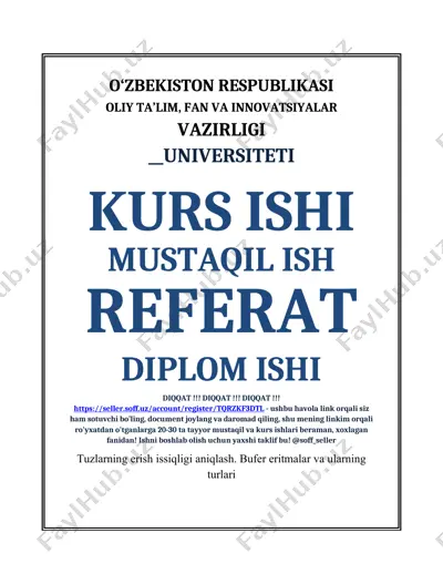 tuzlarning erish issiqligi va bufer eritmalar — DOCX