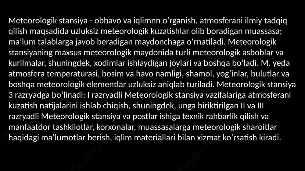 taʼsirini biometeorologiya oʻrganadi. atmosfera yer sirti bilan doimo oʻzaro taʼsirda boʻlgani uchun m., shuningdek, suv havzalarining ustki qatlami va tuproqning issiklik rejimi, havoning tuproq yoki suv bilan issiklik almashuvi, bugʻlanish va boshqalarni oʻrganadi. atmosfera uchun birdanbir energiya manbai boʻlgan quyosh nuri oqimi masalalari bilan ham shugʻullanadi. atmosfera hodisalarini oʻrganishda m.da fizikaning turli sohalarida, jumladan, gidromexanika, termodinamika va boshqalarda qoʻllaniladigan umumiy qrnunlardan foydalaniladi. ayni paytda atmosfera jarayonlari sodir boʻlayotgan geografik holat inobatga olinadi. shu sababli, m. geofizika fani majmuiga kiradi. insonning amaliy faoliyati natijasida vujudga kelgan, ishlab chiqaruvchi kuchlarning oʻsishi, ijtimoiy-iqtisodiy munosabatlarning oʻzgarishi va tabiiy fanlarning ravnaq topishi bilan bogʻliq holda rivojlandi. m. sohasidagi dastlabki tadqiqotlar antik davrga oiddir. qad. madaniyatga ega boʻlgan mamlakatlar (xitoy, hindiston, misr va boshqalar) da meteorologik kuzatishlar juda koʻp yillar ilgari olib borilgan. zamonaviy ilmiy m. asosi faqat 17-asrga tegishli deyish mumkin. 17-asrning 1-yarmida g. galiley va e. torrichelli barometr va termometrii ixtiro qilganlaridan keyin m. …