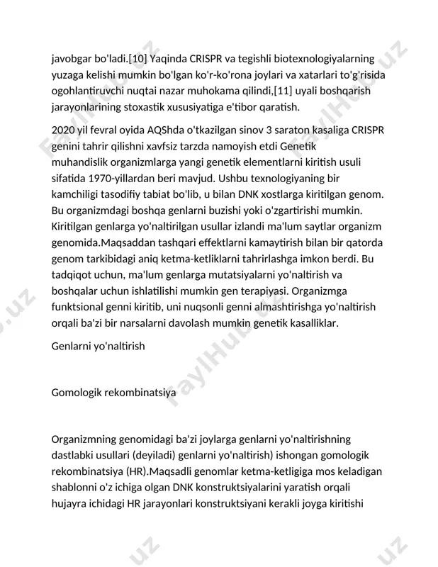 q hdr esa uzilish nuqtasida etishmayotgan dnk sekanslarini qayta tiklash uchun shablon sifatida gomologik ketma-ketlikni ishlatadi. buni yaratish orqali foydalanish mumkin vektor kerakli ketma-ketlikda kerakli genetik elementlar bilan gomologik dsb ning yonma-yon ketma-ketliklariga. bu dsb saytiga kerakli o'zgarish kiritilishiga olib keladi. hdr asosidagi genlarni tahrirlash gomologik rekombinatsiyaga asoslangan genlarni nishonga olishiga o'xshash bo'lsa-da, rekombinatsiya darajasi kamida uchta darajaga oshiriladi. genomni tahrirlashning asosiy omili genomning ma'lum bir nuqtasida dsb yaratishdir. odatda ishlatiladigan cheklash fermentlari dnkni kesishda samarali, ammo odatda bir nechta joylarda tanib olinadi va kesiladi. ushbu muammoni engib o'tish va saytga xos dsb yaratish uchun bugungi kungacha uchta alohida nukleazalar sinfi kashf qilindi va bioinjiniring qilindi. bular sink barmoqli nukleazalar (zfnlar), effektor nukleazalar kabi transkripsiya-aktivator (talen), meganukleazalar va klasterlar muntazam ravishda intervalgacha bo'lgan qisqa palindromik takrorlanishlar (crispr/ cas9) tizimi. meganukleazlar meganukleazlar, 1980-yillarning oxirida topilgan, fermentlar endonukleaza katta dnk sekanslarini tanib olish va kesish qobiliyatlari bilan ajralib turadigan oila (14 dan …