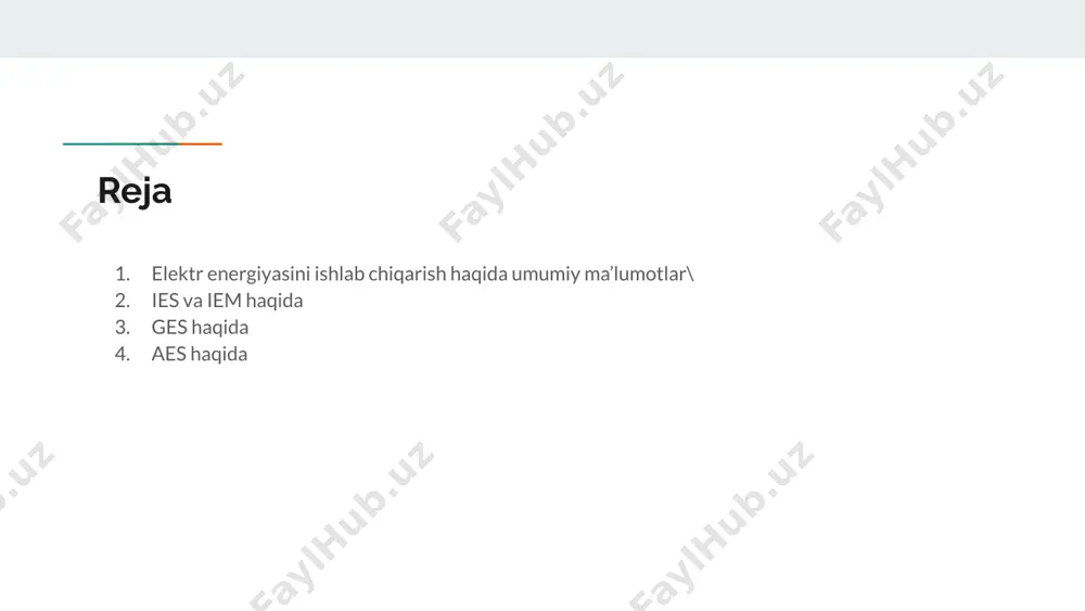 yuboriladi. bunday iesni kondensatsiyey elektr stansiyalari (kes) deyiladi va ularda foydali ish koeffitsiyenti qiymati h=30—35% gacha koʻtcariladi hamda suv berk tizimda aylanishi sababli kuvurlar batareyalaridan iborat qozonni taʼmirlash ishlari keskin qisqaradi. ieslar, odatda, qattiq, suyuq yoki gaz holatdagi arzon yoqilgʻi koni yaqinida quriladi. stansiya generatorlaridan olingan elektr energiyasining asosiy qismi bir necha 100 km masofadagi isteʼmolchilarga kuchaytiruvchi transformator va yuqori voltli elektr uzatish liniyalari vositasida yetkaziladi, qolgan qismi esa stansiyaning oʻz generator kuchlanishida yoki pasaytiruvchi transformator orqali beriladi ies va iem haqida issiklik elektr stansiyalari (ies) — qattiq, suyuq va gaz holatdagi organik yoqilgʻilarning issiqlik energiyasini elektr energiyasiga aylantiradigan qurilmalar majmui. asosiy energetik agregatlar qatoriga suv yuradigan quvurlar (trubalar) batareyasidan iborat qozon tizimi, bugʻ turbina (bugʻ dvigatel) lari va turbogeneratorlar kiradi. qozon tizimiga yuborilgan suv yuqori bosimli bugʻga aylantirilib turbina parraklariga beriladi. natijada turbina bilan mexanik bogʻlangan generator tegishli tezlikda aylantirilib, mexanik energiya elektromagnit induksiya qonuniga binoan generatorda elektr energiyasiga …