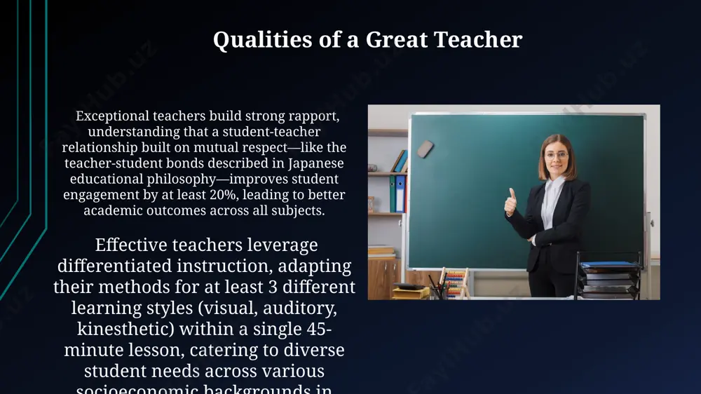 al justice within their communities. assessment and feedback a study in finland revealed that providing specific, actionable feedback within 48 hours of assignment submission improved student performance by an average of 15 percentage points across various subjects, compared to delayed feedback. utilizing digital platforms like google classroom allows for automated feedback on 20 multiple-choice questions, freeing up 2-3 hours per week for teachers in new york to focus on providing personalized written comments on student essays. utilizing technology in education incorporating virtual field trips via google earth or similar platforms exposes students in rural areas like montana to global perspectives, offering access to 2000+ museums and historical sites, unavailable for in-person visits. data-driven platforms like khan academy (used in over 190 countries) offer personalized learning pathways, adapting to individual student needs. this allows teachers to track progress for over 100 students simultaneously, and provide targeted support. the impact of a …