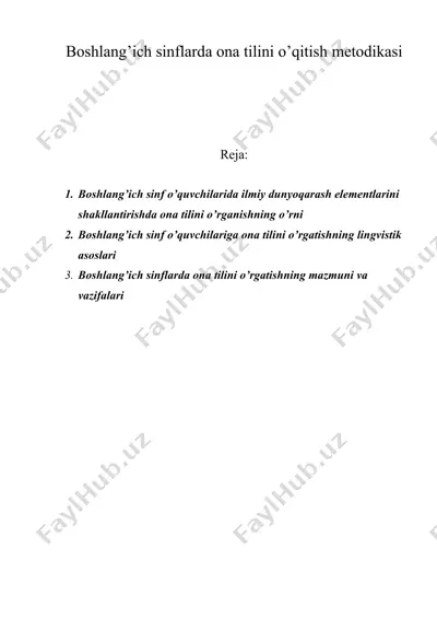 boshlang’ich sinflarda ona tilini o’qitish metodikasi — DOC