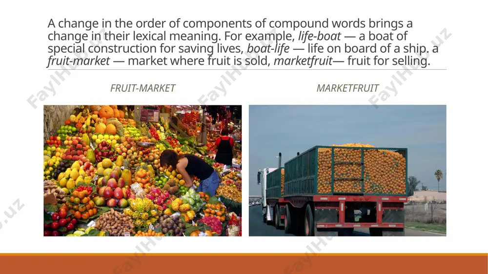 mponents are based on the domination of one component over the other. for example, road-building, baby-sitter, woman-doctor. pseudo-compound verbs there are many polymorphic verbs that are represented by morphemic sequences of two root-morphemes, like to weekend, to gooseflesh, to spring-clean, but derivationally they are all words of secondary derivation in which the existing compound nouns only serve as bases for derivation. they are often termed pseudo-compound verbs. such polymorphic verbs are presented by two groups: 1) verbs formed by means of conversion from the stems of compound nouns as in to spotlight from a spotlight, to sidetrack from a side-track, to handcuff from handcuffs, to blacklist from a blacklist, to pinpoint from a pin-point; 2) verbs formed by back-derivation from the stems of compound nouns, e.g. to babysit from a baby-sitter, to playact from play-acting, to housekeep from house-keeping, to spring-clean from spring-cleaning. correlation between compounds and phraseological units the …