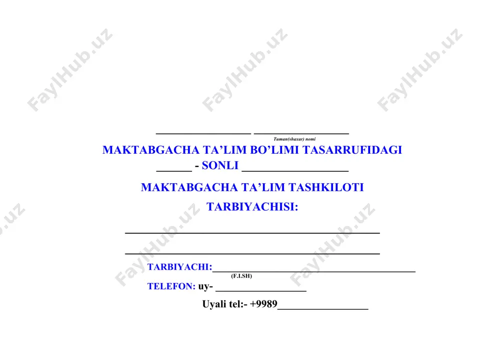 ota- ona bilan o’tkazilgan so‘rovnoma harorati terisi boshi ( pedikulyoz) ota- ona bilan o’tkazilgan so‘rovnoma harorati terisi boshi ( pedikulyoz) ota- ona bilan o’tkazilgan so‘rovnoma harorati terisi boshi ( pedikulyoz) ota- ona bilan o’tkazilgan so‘rovnoma harorati terisi boshi ( pedikulyoz) ota- ona bilan o’tkazilgan so‘rovnoma harorati terisi boshi ( pedikulyoz) ota- ona bilan o’tkazilgan so‘rovnoma harorati terisi boshi ( pedikulyoz) ota- ona bilan o’tkazilgan so‘rovnoma harorati terisi boshi ( pedikulyoz) ota- ona bilan o’tkazilgan so‘rovnoma 1 2 3 4 5 6 7 8 9 10 11 12 13 14 15 16 17 18 19 20 21 22 23 24 25 26 27 28 29 30 31 32 33 34 35 tarbiyachining imzosi patronaj_________________ оyi ____________ yil т.r. bolaning ismi va familyasi oxirgi kelgan kuni 1-patronaj (3-kun) 2-patronaj (7-kun) 3-patronaj (14-kn) мттga chiqqan kun yakuniy tashxis xamshiraimzosi sana sababi sana sababi sana sababi ( 1 ) ( 6 ) ( 4 …