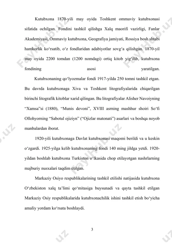 a, aqsh, fransiya, germaniya federativ respublikasi, yaponiya va boshqa davlatlar bilan hamdoʻstlik aloqalari yoʻlga qoʻyilgan. 1948-yili kutubxonaga buyuk oʻzbek shoiri alisher navoiy nomi berildi va muassasa 350 oʻrinli oʻquv zaliga ega boʻlgan uch qavatli yangi binoda ish boshladi. oʻsha paytda nodir va qadimiy nashrlar boʻlimi tashkil etilib, unda 2 mingdan ortiq kitob, jumladan, 250 ta avtografli, 151 ta ekslibrisli kitoblar jamlangan edi. ayni paytda bu fond 16 mingdan ortiq manbaga ega. 1980-yillardan fondni oʻzbek tilidagi adabiyotlar bilan boyitishga alohida eʼtibor qaratila boshlangan. hozirda ularning soni 600 mingdan ortiq boʻlib, oʻzbek mumtoz adabiyotining beruniy, ibn sino, mirzo ulugʻbek, alisher navoiy, furqat, muqimiy, zavqiy kabi namoyandalari hamda zamonaviy adabiyot va ilm-fan vakillarining asarlaridan iborat. kutubxona tarixidagi navbatdagi muhim davr 2002-yildan boshlandi – shu yili 20-fevralda oʻzbekiston respublikasi prezidentinig “ilmiy-tadqiqot faoliyatini takomillashtirish toʻgʻrisida”gi farmoni chiqdi. farmonning 8-bandida respublika ilmiy muassasalarilarining taklifi qabul qilinib, alisher navoiy nomidagi oʻzbekiston respublikasi davlat kutubxonasi bilan respublika ilmiy-texnika …
