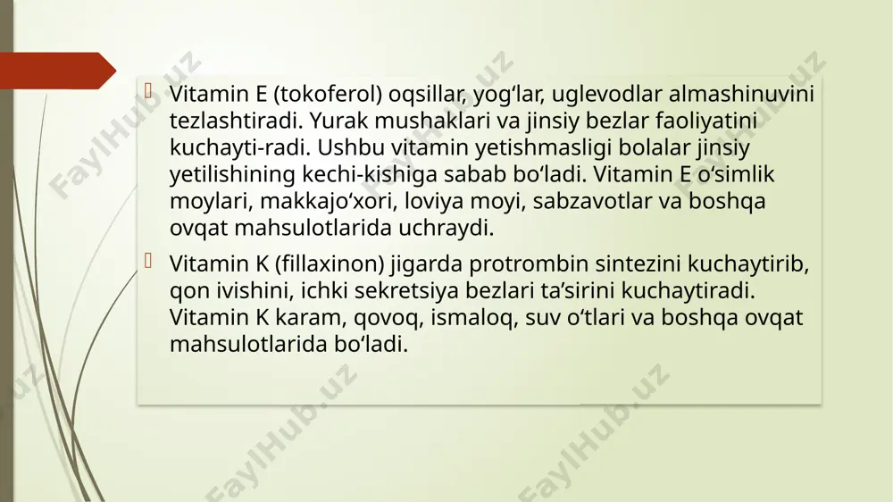 itaminlarni dozasini ko’paytirib qabul qilganda kuzatiladi. avitaminoz yoki gipovitaminoz − umuman olganda juda keng tarqalgan muammo bo‘lib, ayniqsa, kuz faslida vitamin yetishmasligi har qachongidan ham ko‘ra ko‘proq dolzarb bo‘lib qoladi. vitamin yetishmasligi atrof-muhit omillari ta’siri, organizm uchun zarur bo‘lgan vitaminlar kamligi, noto‘g‘ri ovqatlanish natijasida yuzaga keladi. shuningdek, vitamin yetishmovchiligi quruq teridan tortib, tomir tortishigacha bo‘lgan turli xil alomatlar orqali namoyon bo‘ladi. quyida vitamin yetishmasligining 6 ta belgisi haqida batafsil ma’lumot bilan tanishing. teri bilan bog‘liq muammolar birinchidan, vitamin yetishmasligi terining holatiga ta’sir qiladi. namlantirish vositasidan qancha ko‘p foydalanilgan taqdirda ham teri quruq va mayda toshmalardan iboratligicha turaveradi. bundan tashqari, avvallari bunday holat kuzatilmagan bo‘lsa-da, yuzda husnbuzar va qizarishlar paydo bo‘ladi. ko‘pincha, bunday o‘zgarishlar c va e vitaminlari yetishmasligini ko‘rsatadi. chunki ushbu vitaminlar tufayli teri namlanadi, oziqlanadi va kollagen ishlab chiqaradi. shish shish juda ko‘p holatlar sababidan bo‘lishi mumkin. masalan, yetarli miqdorda suyuqlik ichmaslik, ortiqcha tuz, spirtli ichimliklar va shakar iste’mol …
