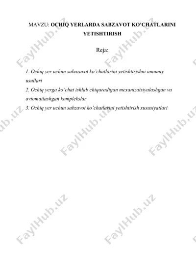 ochiq yerlarda sabzavot ko’chatlarini yetishtirish — DOCX