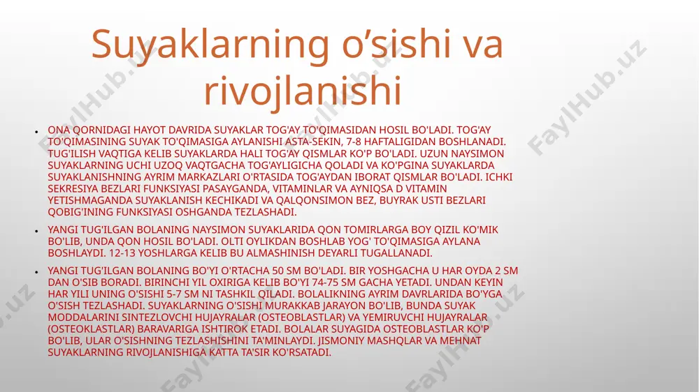 bilan amalda bir chiziqda joylashadi, ana shuning uchun odam muvozanatni saqlaydi. tug'ilishda umurtqa pog'onasining dumg'aza bo'limida faqat bitta egrilik bo'ladi, so'ngra yana uchta egrilik hosil bo'ladi. bo'yin egriligi qavariq tomoni bilan oldinga chiqib turadi (lordoz) va bola kallasini tutgandan keyin paydo bo'ladi. bu bola hayotining uchinchi oyiga to'g'ri keladi. so'ngra bola o'tiradigan va yuradigan bo'lganda bel egriligi paydo bo'ladi. bu ham qavariq tomoni bilan oldinga chiqib turadi. nihoyat, 3-4 yoshga kelib, qavariqligi orqaga chiqib turgan ko'krak egriligi hosil bo'ladi (kifoz). 7 yoshgacha egrilikdar hali unchalik mustahkam bo'lmaydi va yotgan joyida to'g'rilanishi mumkin. bel egriligi qariyb 12 yoshga kelib uzil-kesil shakllanadi. ko’krak qafasi skeleti ko’krak qafasi suyaklari 12 juft qovirg’alar va tosh suyaklari birikishidan hosil bo’ladi. bu suyaklar bir-biri bilan birikib ko’krak qafasi hosil boladi. qavurg’alarning 12 tasi ham orqa tomondan ko’krak umurtqalariga birikadi. ularning 7 jufti haqiqiy yoki chin qovurg’alar deb atalib oldingi tomondan o’zining tog’aylari bilan to’sh suyagining yon …