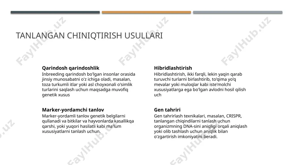 ar ta'siri o'sish hormoni, hipofiz bez tomonidan ishlab chiqariladi, suyaklar va tissuelarda o'sishni ta'sir qiladi va metabolizmni tartibga soladi. tiroid hormonlari, masalan, tiroksin, metabolizm tezligini boshqaradi va nerv tizimining rivojlanishida ahamiyatli rol o'ynaydi. jinsiy homonlar, estrogen va testosteron kabi, ikkinchi jinsiy xususiyatlarning va reproduktiv funktsiyalarining rivojlanishida zarurdir. organizmlarda xulqni o'zgartirish 1 2 3 klassik shartnoma operant shartnoma odatga chiqish va sensibilizatsiya klassik shartnoma, belgilangan stimulusni shartnoma qilingan stimulus bilan bog'lash orqali ma'lum bir javobni chaqirishni o'z ichiga oladi, bu pavlovning itlarga qilgan mashhur tajribasi bilan ko'rsatilgan. operant chiniqtirish, xulosa qilishda, harakat va uning natijalari orasidagi munosabatga e'tibor qaratadi, masalan, istalgan harakatni oshirish uchun musbat ta'sir qilish yoki istalmagan harakatni kamayt odatlanish qayta qaytariladigan stimulusga javob kamayishini, sensibilizatsiya esa kuchli yoki yangi stimulusga javob oshishini anglatadi, ular ikkalasi ham organizmning xulqini ta'sir qiladi. kasallikqa qarshi turish va immun tizimni kuchaytirish kasallikqa qarshi kurash immun tizimni kuchaytirish tabiiy himoya mexanizmlari o'simliklar xotinlarga …