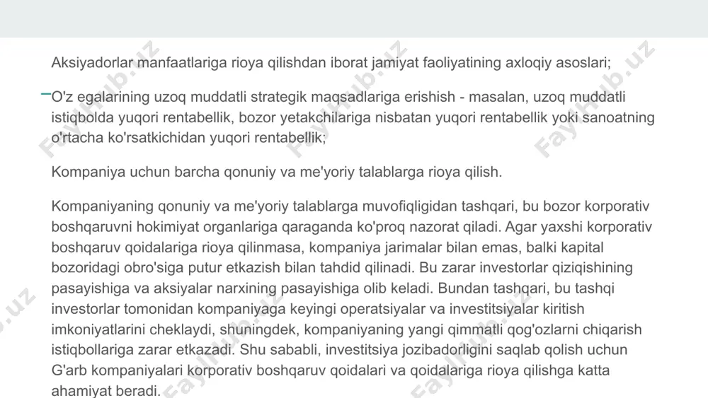 qlik mavjud va shuning uchun uning kontsentratsiyasini ta'minlaydigan institutlar korporativ nazoratni kuchaytirishda hal qiluvchi rol o'ynaydi.