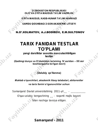 tarix fanidan testlar to’plami — PDF