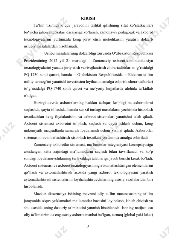 . . . . . . . . . . . . 63 4. dastur yordamida oʻquv yuklamasini hisoblash va uni taqsimotini amalga oshirish jarayoni . . . . . . . . . . . . . . . . . . . . . . 68 xulosa . . . . . . . . . . . . . . . . . . . . . . . . . . . . . . . . . . . . . . . . . . . . . . 82 ilova . . . . . . . . . . . . . . . . . . . . . . . . . . . . . . . . . . . . . . . . . . . . . . . 85 adabiyotlar roʻyxati . . . …