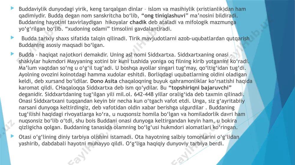oki o‘nta yo‘lni ko‘rsatadi. bular – fikr, tafakkur, kalom, faoliyat, hayot tarzi, tirishqoqlik, diqqat-e’tibor, mushohada. to‘rtala haqiqat buddaning chinakam maktubini aks ettiradi. komillikka erishgan jonzotlar orasida eng oliysi insondir. komillik pand-u nasihatlarga quloq tutishnigina emas, amaldagi xatti– harakatni, mushohadani talab etadi. komillikning da’vatkor qudrati adabiyotdadir. qadimdan shunday bo‘lib kelgan va bugungacha davom etib kelmoqda. tarixga nazar tashlasak, markaziy osiyoda istiqomat qilgan turkiyzibon xalqlarning islomiyatgacha bo‘lgan adabiyoti bu jihatdan namunadir. gap v-1x asrlarda zaminimizda yaratilgan moniylik va buddaviylik oqimidagi adabiyot to‘g‘risida ketyapti. bu davr turkiy tilli adabiyotida aniq maqsadga – komil insonlarni tarbiyalashga yo‘naltirilgan alohida da’vatu aqidalarni ko‘ramiz. gap jamiyatning bunga muhtojligida emas, balki sog‘lom jamiyat barpo qilish, ruhan sobit va uyg‘oq nasl yaratishga intilishda bu davrning alohida o‘ziga xosligidadir. “oltun yorug‘” o‘gitlari. “oltun yorug‘”da burxonning e’tirof etishicha, xo‘rmuzd jamiki insonlarni qilmishlari, gunohlari uchun pushaymon qildirib, tavbaga olib keladi. u, insonlarni yovuz qilmishlaridan poklagin, deb burxondan iltimos qiladi. xo‘rmuzdning bu ishini …