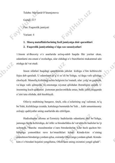 fuqorolik jamiyatining xususiyatlari — DOCX