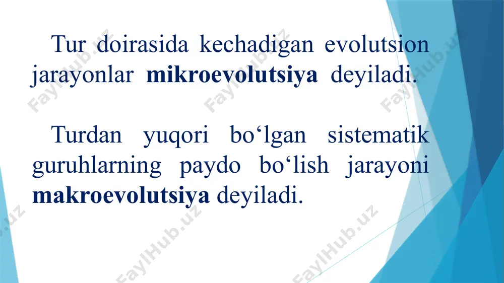 embrional rivojlanish bosqichlari. umurtqali hayvonlar sinﬁ : baliqlar, suvda hamda quruqlikda yashovchilar, sudralib yuruvchilar, qushlar, sutemizuvchilar embrional rivojlanishining boshlang‘ich davrlarida bir-biriga juda o‘xshash bo‘lib, ularning bosh, tana, dum, tomoqlari yonida jabra yoriqlari bo‘ladi. biogenetik qonun har bir hayvonning embrional rivojlanishda oldin katta, pirovardida esa kichik sistematik birliklarga xos belgilar rivojlanadi. boshqacha aytganda, embrional rivojlanishda tarixiy rivojlanishning qisqacha takrorlanishi hamda belgilarning umumiylikdan xususiylikka tomon ajralishi ro‘y beradi. biogenetik qonun hayvonot dunyosida o‘z ifodasini topadi. masalan, baqa itbalig‘i suvda ham quruqlikda yashovchilarning ajdodlari bo‘lmish baliqlarning rivojlanish bosqichini takrorlaydi. biogenetik qonun o‘simliklarga ham taalluqlidir. chigitdan ungan madaniy g‘o‘za navlarida oldin yaxlit plastinkali, keyinchalik bo‘lakli barglar hosil bo‘ladi. yovvoyi g‘o‘za turlari raymondiy, klotshianium poyasidagi barcha barglar yaxlit plastinkadan iborat. lekin shaxsiy rivojlanishda organizmlar tarixiy rivojlanishning barcha bosqichlari emas, balki ayrimlari takrorlanadi, boshqalari tushib qoladi. u ajdodlar tarixiy rivojlanishi million yillar davom etganligi; shaxsiy rivojlanish esa juda qisqa muddatda o‘tishi bilan izohlanadi. filogenez ontogenezga ta’sir …