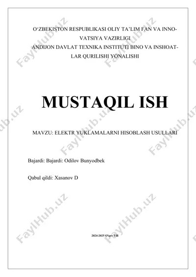 elektr yuklamalarni hisoblash usullari — DOCX