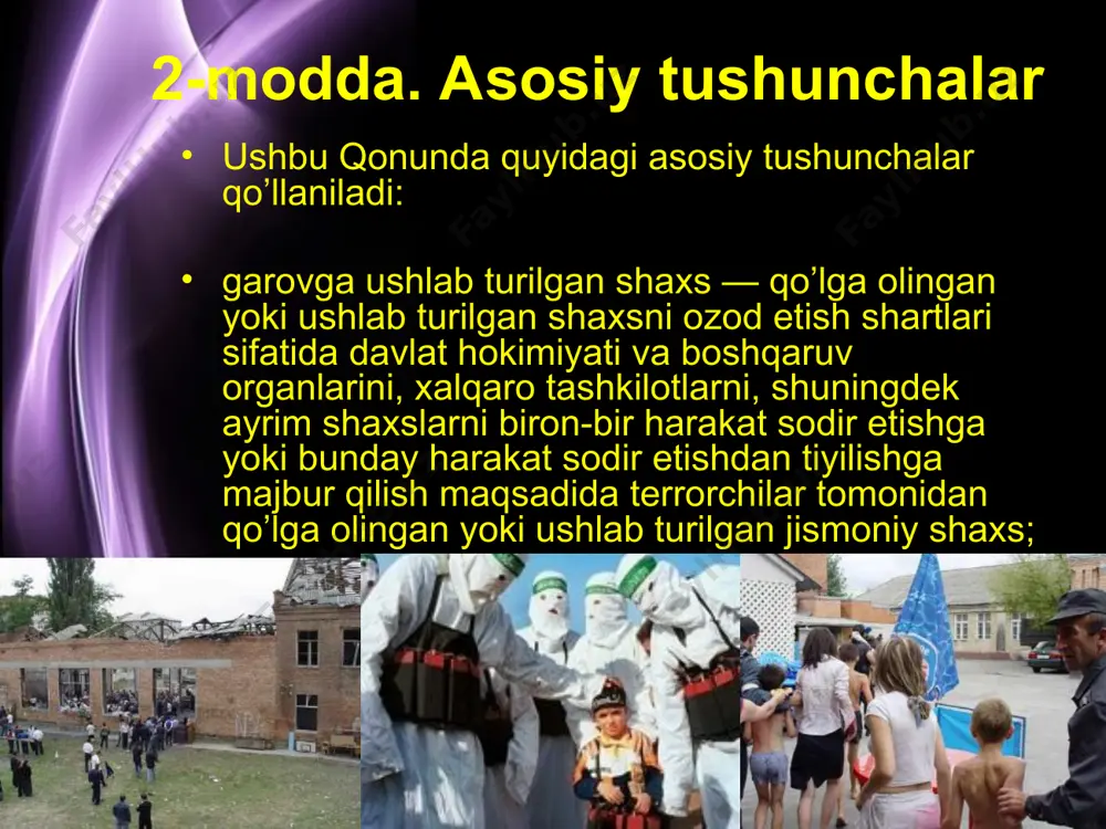 i kurash sohasidagi xalqaro hamkorligi terrorizmga qarshi kurash sohasida o’zbekiston respublikasining chet el davlatlari bilan, ularning huquqni muhofaza qiluvchi organlari, maxsus xizmatlari hamda xalqaro tashkilotlar bilan hamkorligi o’zbekiston respublikasining xalqaro shartnomalariga muvofiq amalga oshiriladi. page * ii. davlat organlarining terrorizmga qarshi kurash sohasidagi vakolatlari 8-modda. terrorizmga qarshi kurash bo’yicha davlat organlari terrorizmga qarshi kurashni amalga oshiruvchi davlat organlari quyidagilardan iborat: o’zbekiston respublikasi milliy xavfsizlik xizmati; o’zbekiston respublikasi ichki ishlar vazirligi; (8-modda birinchi qismining to’rtinchi xatboshisi o’zbekiston respublikasining 2004 yil 30 apreldagi 621-ii-son qonuniga muvofiq chiqarib tashlangan — o’zbekiston respublikasi qonun hujjatlari to’plami, 2004 y., 25-son, 287-modda) o’zbekiston respublikasi davlat bojxona qo’mitasi; o’zbekiston respublikasi mudofaa vazirligi; o’zbekiston respublikasi favqulodda vaziyatlar vazirligi. terrorizmga qarshi kurashda ishtirok etayotgan davlat organlarining faoliyatini muvofiqlashtirish hamda terrorchilik faoliyatining oldini olish, uni aniqlash, unga chek qo’yish va uning oqibatlarini minimallashtirish borasida hamkorlikda harakat qilishlarini ta’minlash o’zbekiston respublikasi milliy xavfsizlik xizmati tomonidan amalga oshiriladi. page * 9-modda. o’zbekiston …
