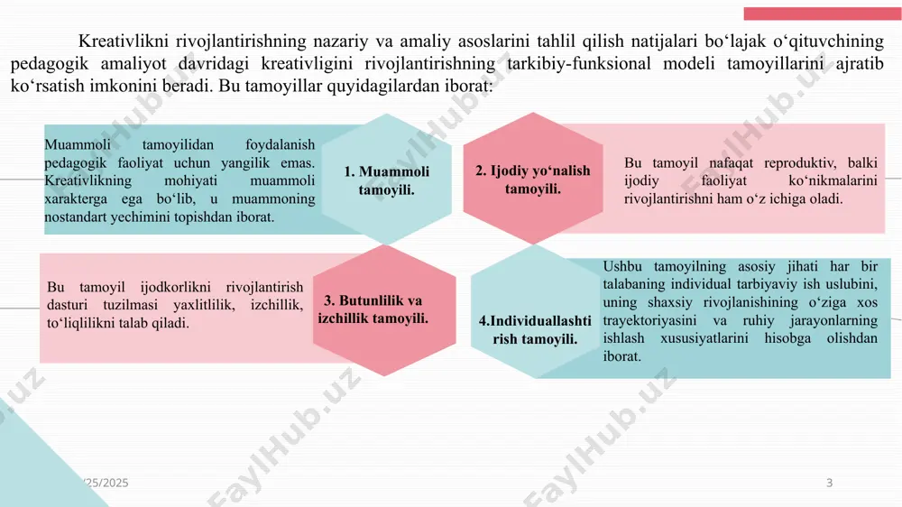 tda namoyon etiladigan taqdirdagina joiz bo’ladi, namoyon etilmagan kompetentlik – kompetentlik emas, yashirin imkoniyatlar bo’lib qolsa ham katta gap). 6/7/2023 7 l.m. dolgova, p.v. simonov va boshqalarning fikricha, kompetentlik − olingan bilimlarga asoslangan holda harakat qila olishlik demakdir. namunalarga o’xshash harakatlarni ko’zda tutadigan “bilim, ko’nikma va malakalardan” farqli o’laroq, kompetentlik universal bilimlarga asoslangan holda mustaqil faoliyat tajribasini nazarda tutadi. “kompetentlik – ijtimoiy amaliyot ko’rinishidagi bilim va ko’nikmalarning mavjudligi bo’lib, u ta’lim jarayoni natijalariga ijtimoiy­madaniy talablar va jamiyat tomonidan talablar qo’yiladigan hollarda namoyon bo’ladi”, − deb ta’kidlaydi l.m. dolgova. 6/7/2023 8 v.v. bashevning ta’kidlashicha, kompetentliklar – insonning individual qobiliyati bo’lib, ular shart­sharoitlar o’zgargan paytda ushbu qobiliyatning boshqa shart­sharoitlarga ko’cha olishida namoyon bo’ladi. qo’llash sohalari ularning maxsusligi va aniqligini belgilaydi (matematik, tillar bo’yicha, siyosiy va boshqa kompetentliklar). jamiyatni o’rganish sohasida samarali faoliyat ko’rsatuvchi odam quyidagilarga qodir bo’lishi kerak, ya’ni kompetentli odam: 1) o’zi tushib qolgan vaziyatni tadqiq eta olishi; 2) boshqa odamlar …