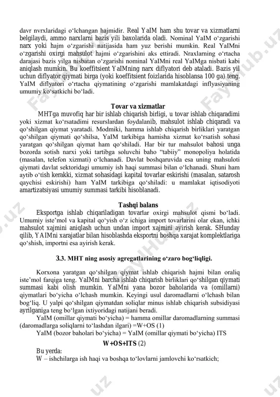ki bo‘lsada, rezidentlar, deb ataladi. bundan kelib chiqadiki, chet eldagi filiallar va ichki korxonalar shu’ba korxonalariga ularning bosh komponiyalari joylashgan mamlakat rezidentlari deb qaralmaydi. jismoniy shaxslar milliy hisoblar (to‘lov balansi) tuzishda millati va fuqaroligidan qa’tiy nazar mamlakat hududida 1 yil va undan ortiq yashayotgan bo‘lsa, rezidant hisoblanadi. davlat bosharuv organlari xodimlari faoliyatini xorijda olib borishsa ham o‘z mamlakatlari rezidantlari hisoblanishadi. shunday qilib, mamlakatdan tashqaridagi elchixonalar va unda ishlovchi shu mamlakatning fuqorolari o‘z mamlakatlari rezidentlari sanaladi. elchixonaning mahalliy aholi hisobidan yollangan ishchilarga esa o‘z mamlakatlari rezidentlari deya qaraladi. ishlab chiqarish rezidentlari ho‘jalik faoliyati natijasida olingan daromad, asosan rezident o‘rtasida taqsimlanadi. shu bilan birga daromadlarning ma’lum bir qismi norezidentlarga to‘lanishi, tashqi dunyo (norezidentlar) daromadlarining bir qismi rezidentlarga o‘tishi mumkin. rezidentlar tarafidan olingan daromadlarni hisoblash uchun yamd, yaimdan norezidentlarga tegishli daromadni (yollanma ishchilarga to‘lovlar yoki mulkdan daromad) ayirib, unga ishlab chiqaruvchi birlik norezidentlardan kelgan daromad ko‘shiladi. yaim va yamd orasidagi farq ”sof xorij …