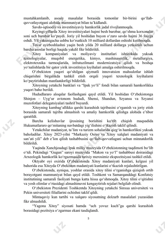h anjuman qatnashchilariga videomurojaat yo‘lladi. forumda so‘zga chiqqan butunjahon turizm tashkiloti (yunvto) bosh kotibi zurab pololikashvili bosh assambleyaning 25-yubiley sessiyasi samarqandda yuksak saviyada tashkil etilganini ta’kidladi va buning uchun o‘zbekiston rahbariyatiga minnatdorlik bildirdi. davlatimiz rahbari “buyuk ipak yo‘li” xalqaro turizm majmuasida tashkil etilgan o‘zbekistonning sayyohlik salohiyati ko‘rgazmasi bilan tanishdi. ko‘rgazmada mamlakatimiz 14 hududining turizm va investitsiyaviy salohiyati namoyish etilgan. zomin, chorvoq, chimyon kabi xushtabiat go‘shalarning turistik-rekreatsion imkoniyatlari, turizm qishloqlarining manzaralari, eko va ekstremal sayohat manzillari haqida ma’lumotlar jamlangan. turizm qo‘mitasi, “o‘zbekiston temir yo‘llari”, “o‘zbekiston aeroportlari” va “o‘zbekiston vertolyotlari” kabi stendlar tashkil qilingan. shuningdek, markaziy osiyo davlatlarining turizm salohiyati, xorijiy hamkorlar ishtirokidagi startap loyihalar ham taqdim qilingan. umuman, ko‘rgazmada jami 2 milliard dollarlik istiqbolli loyihalar investorlarga taqdim etiladi. davlatimiz rahbari butunjahon turizm tashkiloti bosh kotibi zurab pololikashvili bilan birga ekspozitsiyalarni ko‘zdan kechirdi. hududlardagi diqqatga sazovor manzillar atrofida turizm maskanlari barpo etib, qulayliklarni kengaytirish, investorlar bilan aniq loyihalarni shakllantirish yuzasidan mutasaddilarga ko‘rsatmalar …