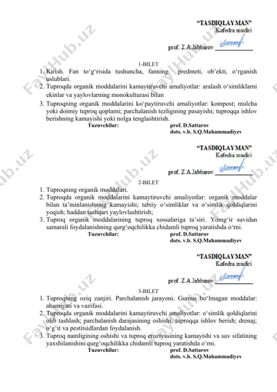 tuproq kimyo'si va agrohimoya — DOCX