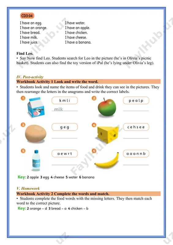 1-sinflar uchun unit 6. lesson 1 food mavzusida 1 soatlik dars ishlanmasi - Page 5