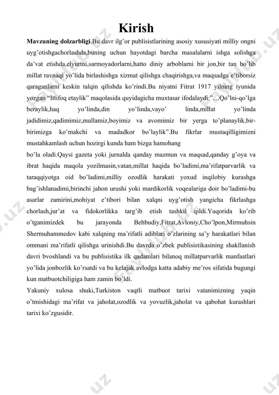 tirish zarurligini sezdi. sadriddin ayniy ana shu tarzda yosh buxoroliklar harakatiga kelib qoʻshildi va oʻzbek jadid adabiyotining yorqin namoyandalaridan biriga aylandi. sadriddin ayniy oʻsmirlik yillarida turmush tebratish uchun jismoniy mehnat bilan koʻproq shugʻullangan boʻlsa, ijtimoiy ongida roʻy bergan oʻzgarishlar tufayli keyinchalik aqliy mehnat yordami bilan kun kechira boshlaydi. chunonchi, u tatar maktabida tarjimon boʻlib xizmat etadi. shu asnoda muayyan malaka hosil qilgan sadriddin ayniy doʻsti mirza abdulvohid bilan birga uning hovlisida maktab ochadi. 1909 yilda esa “tazhib us-sibiyon” (“bolalar tarbiyasi”) degan oʻqish kitobini yaratadi. yosh muallimning bu dastlabki pedagogik ishlari oʻsha davr uchun katta voqea boʻlgani sababli qattiq qarshilikka uchraydi.imtihonlar boshlangan pallada, – deb yozadi u tarjimai holida, – katta mullalar igʻvo boshlab, bolalarni kofir qiladi, deb bizning maktabimizga qarshi chiqdilar, ular amirga murojaat qilib, maktabimizni yoptirdilar va amirga qarashli boʻlgan kishilar bu bilan ham qanoatlanmay, mirza abdulvohidni olomon qilib oʻldirmoqchi boʻldilar. ular buxorodan qochib ketdilar, men bir muncha vaqg …