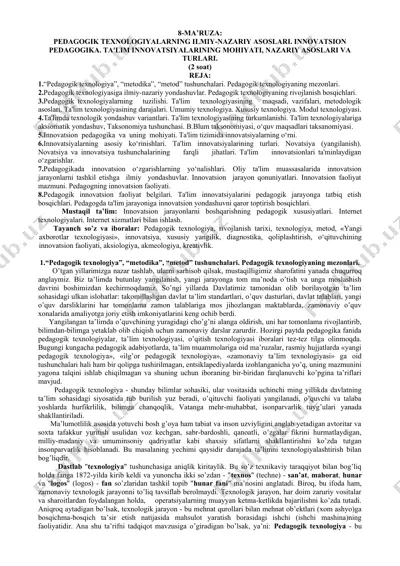 pedagogik texnologiyalar — DOCX