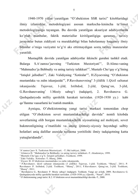 ishning ilmiy yangiligi. sovet davlati hukmronligi yillarida kommunistik mafkura manfaatlari nuqtai-nazaridan tadqiq qilingan, bolsheviklar partiyasi g’oyalariga mos xulosalar chiqarilgan ishlardan farqli ravishda xx asrning 20-30 yillarida qashqadaryoning ijtimoiy-siyosiy hayotini milliy istiqlol g’oyasi kontseptsiyasi asosida o’rganilganligi mazkur malakaviy ishning ilmiy yangiligini belgilab beradi. malakaviy ishning amaliy ahamiyati. xx asrning 20-30 yillarida qashqadaryoning ijtimoiy-siyosiy hayoti tarixini to’laqonli o’rganish juda muhim ijtimoiy, siyosiy va amaliy ahamiyatga egadir. xx asrning 20-30 yillarida qashqadaryoning ijtimoiy-siyosiy hayoti yosh avlodni tarbiyalashda saboq va namuna bo’lib xizmat qiladi. mazkur ish natijalaridan tarix fakultetlarida maxsus kurs va seminar mashg’ulotlarini o’tkazishda foydalanish mumkin. ishning aprobatsiyasi: bmi qarshi davlat universiteti “o‘zbekiston tarixi” kafedrasining 2012 yil “_29__”aprel______dagi №_8__ sonli yig‘ilishida muhokama etilib, himoyaga tavsiya etilgan. ishning tuzilishi: malakaviy ish kirish, ikki bob, xulosa, adabiyotlar ro’yxatidan iborat bo’lib, 54 sahifani tashkil etadi. i bob. xx asrning 20-30 yillarida o‘zbekistonning ijtimoiy-siyosiy hayoti: muammo va yechimlar 1.1.sovet hokimiyatining 20-30-yillarida o‘zbekistonda amalga oshirgan ijtimoiy-siyosiy tadbirlari va …