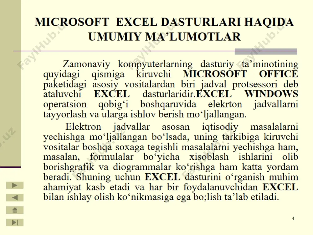 microsoft excel elektron jadvallar protsessori bilan tanishuv - Page 4