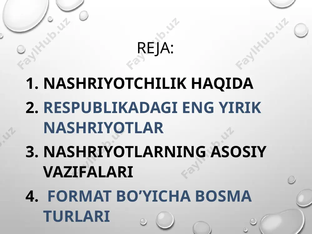 idan rezina sirtiga o‘tkaziladi, undan so‘ngina qog‘oz (yoki boshqa material) sirtiga o‘tkaziladi. bu yupqa qog‘ozlarda bo‘yoqni yupqa qilib bosish imkonini beradi. hamma turdagi mahsulotlarni (shu jumladan ko‘p rangli) bosish uchun ishlatiladi. yuqori bosma usuli bosish usullarining asosiylaridan hisoblanib, bunda nusxa (bosuvchi) elementlari bo‘rtib chiqqan va (oraliq) elementlari chuqurroq joylashgan bosma qoliplardan olinadi. bo‘rtgan (bosuvchi) elementni bosmaxonada qo‘rg‘oshin qorishmasidan brusok shaklida, daraxt yoki plastmassadan (bo‘rtgan) harflarni relef tasviri shaklida bo‘ladi. bosish jarayonida harflarning relefli yuzasi bo‘yoq bilan qoplanadi va qog‘ozga tasvir tushiriladi. yuqori bosma usullariga : fleksografiya va issiqlik ta’siridagi tisneniya kiradi. fleksografiya – elastik rezinali bosma qolip ishlatiladigan o‘ramli yuqori bosma usulidir. fleksografiya usulida fotoplyonka va yorug‘likka sezgir eksponirlash sistemali fotopolimer plastinalar ishlatiladi. fotopolimer plastinalarning qayta ishlovi suv yoki organik eritmalar yordamida amalga oshiriladi. yuvish jarayonidan so‘ng relef tasvirga elastik fotopolimer qolip hosil bo‘ladi va u bosish uskunasining valiga kiygiziladi. fleksograf bosish usuli turli xildagi qadoqlash mahsulotlarini, gazetalarni, shuningdek gilamlarga …