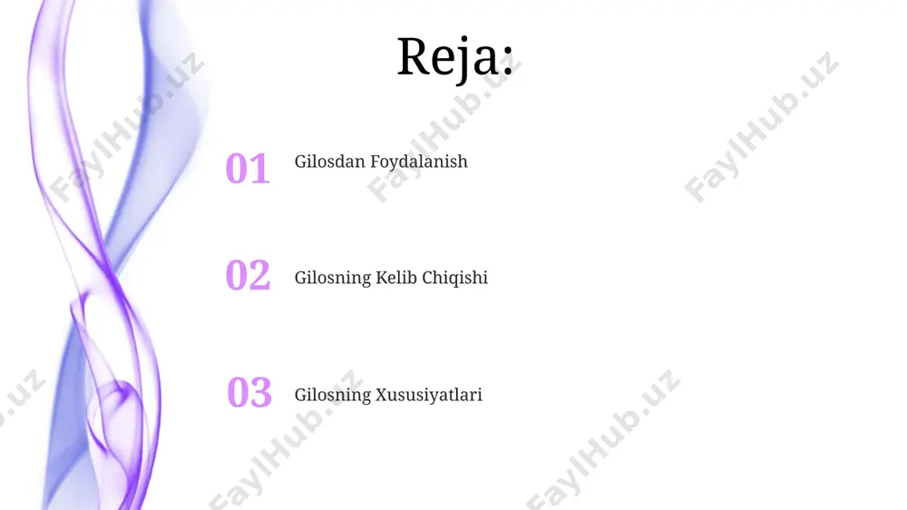 bo'ladi. gilos bog'larida zararkunandalarga qarshi kurashda biologik usullar, masalan, foydali hasharotlarni jalb qilish, kimyoviy usullarga nisbatan 2 barobar samarali bo'lishi mumkin. gilosning foydali xususiyatlari gilning tarkibida 50 dan ortiq turli xil minerallar mavjud bo'lib, ular organizm uchun muhim mikro va makro elementlar manbai hisoblanadi, shu jumladan kaltsiy, temir va magniy kabi. gilosning tarkibida 15-20% gacha organik kislotalar mavjud bo'lib, ular ovqat hazm qilish tizimining faoliyatini yaxshilaydi va metabolik jarayonlarni tezlashtiradi. gilosni saqlash konservatsiya gilosni uzoq muddat saqlashning yana bir usuli hisoblanadi. taxminan 1 kg gilos uchun 500 gramm shakar va 100 ml suv kerak boʻladi. to'g'ri sterilizatsiya qilinganidan keyin, gilosni 1 yilgacha saqlash mumkin. gilosni muzlatish orqali 6-12 oygacha saqlash mumkin. buning uchun giloslarni yaxshilab yuvib, quritib, so'ngra paketlarga joylashtirib, muzlatgichga qo'yish kerak. muzlatish jarayoni mevani fermentatsiyadan himoya qiladi. gilos parvarishi гилос парваришида 3-4 ёшли дарахтлар ҳар йили ўртача 15-20 кг ҳосил беради, бу эса яхши парвариш билан 30 кг …