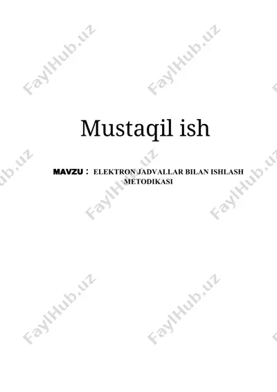 elektron jadvallar bilan ishlash metodikasi — DOCX