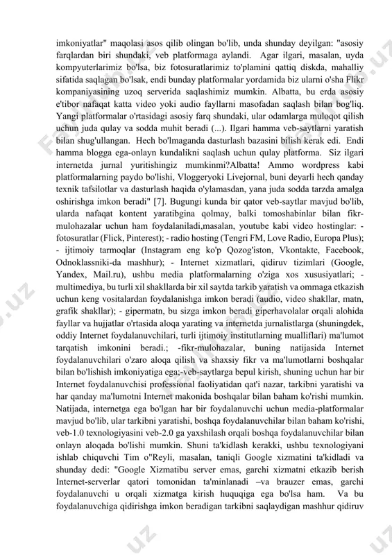 otsional holatini, uning his-tuyg'ularini, fikrlarini va xatti-harakatlarini nazorat qilish va ta'sir qilish uchun texnologik taraqqiyot sifatida ko'rib chiqilishi kerak. ushbu yondashuvda media-media yondashuvi ommaviy axborot vositalari va ommaviy axborot vositalari, ya'ni axborot-kommunikatsiya jarayonlari sub'ektlari hisoblanadi. shu munosabat bilan media platformalarning quyidagi turlarini ajratish mumkin:-an'anaviy ommaviy axborot vositalarining veb-versiyalari (masalan, www.caravan.kz-веб-версия "karvon" gazetalari, www.tengrifm.kz-интернет tengri fm radiostansiyasi, www.ktk.kz-официальный ktk telekanalining sayti); an'anaviy analogsiz elektron ommaviy axborot vositalari (masalan, elektron axborot portallari www.tengrinews.kz, www.holanews.kz, onlayn nashr www.the-steppe.com, onlayn moda nashri www.buro247.kz); elektron yangiliklar, axborot veb-saytlari (masalan, www.sxodim.kz); -axborot internet agregatorlari (masalan, www.olx.kz, www.kolesa.kz, www.market.kz). shu nuqtai nazardan, asosiy rolni professional va institutsional tarkibiy qism o'ynaydi, deb hisoblash mumkin, chunki media platformalar ommaviy axborot vositalari sifatida ommaviy axborot vositalari tizimlarining bir qismidir. agar biz sub'ekt-media yondashuvi nuqtai nazaridan ko'rib chiqsak,unda media platforma professional jurnalistika instituti va ommaviy axborot vositalari dunyosi bilan chambarchas bog'liq, shuning uchun u an'anaviy ommaviy axborot vositalari bilan umumiy xususiyatlarga …