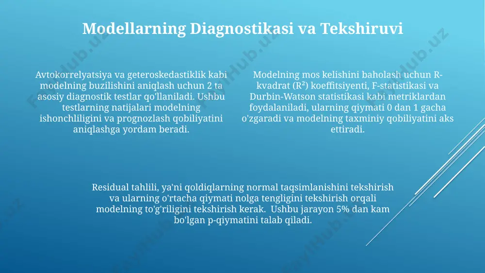 sobga oluvchi interaksion modellardan iborat bo'lib, ularning koeffitsiyentlari 1 dan ortiq bo'lishi mumkin. ko'paytma modellarda standart xatoliklarni hisoblashda heteroskedastisitlik muammosi tez-tez uchraydi, bu esa robust standart xatolarni hisoblash usullarini qo'llashni talab qiladi, masalan, 2 bosqichli eng kichik kvadratlar (2sls) usuli yordamida. qo'shma modellarning turli xillari nostandart qo'shma modellarda, 2-darajali yoki yuqori darajali atamalar, o'zaro ta'sirlar va boshqa murakkab funksiyalar bo'lishi mumkin, bu esa modelning moslashuvchanligini oshiradi, masalan, y = b0 + b1x1 + b2x2 + b3x1x2 + e. qo'shma modellarning bir turi lineer qo'shma modellar bo'lib, unda qaram o'zgaruvchi ikki yoki undan ortiq mustaqil o'zgaruvchilarning chiziqli kombinatsiyasi sifatida ifodalanadi, masalan, y = b0 + b1x1 + b2x2 + e. qo'shma modellarning parametrik va parametrik bo'lmagan turlari mavjud, bu erda parametrik modellarda modelning parametrlari aniq belgilanadi (masalan, lineer regressiya), parametrik bo'lmagan modellar esa parametrlarning aniq qiymatlarini talab qilmaydi (masalan, non-parametrik regressiya). qo'shma modellarni qurishning asosiy tamoyillari modelning parametrlarini baholashda eng kam …