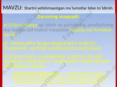 shartni yetishmayotgan ma`lumotlar bilan to`ldirish — PPTX
