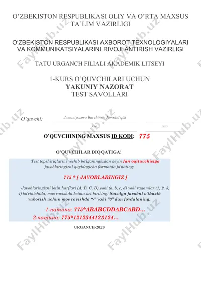 yakuniy nazorat test savollari — PDF
