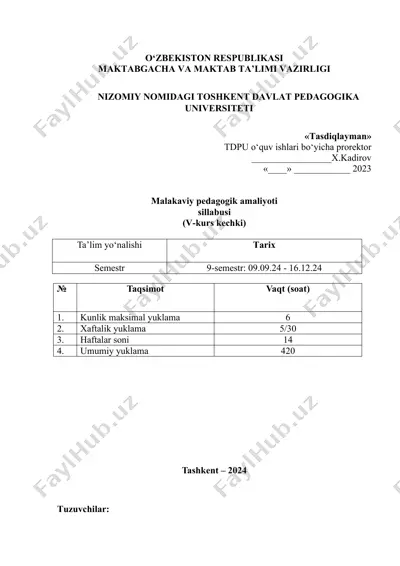 malakaviy pedagogik amaliyoti sillabusi (v-kurs kechki) — DOCX