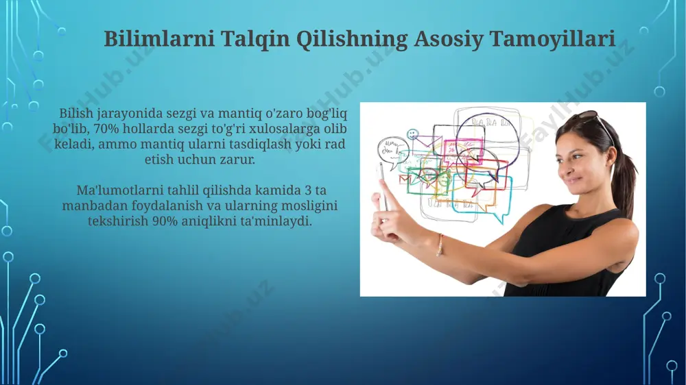 olingan 5 million ma'lumotni saqlash va qidiruv tezligini ta'minlash uchun optimallashtirilgan relational modelga asoslangan. bilimlarni talqin qilishda mashina o'rganishi matnli ma'lumotlarni tahlil qilishda, mashina o'rganishining 90% dan yuqori aniqlikdagi natijalarga erishishi kuzatilgan, bu esa bilimlarni samarali talqin qilish imkonini beradi. tasvirlarni aniqlash va tasniflash vazifalarida chuqur o'rganish modellarining ishlatilishi 70% dan yuqori aniqlik bilan bilimlarni talqin qilish jarayonini tezlashtiradi va avtomatlashtiradi. ishlab chiqarish modellarining turlari agile ishlab chiqarish modeli tezkor o'zgarishlarga moslashishga, kichik 2-3 haftalik iteratsiyalar va doimiy fikrlar almashinuvi orqali loyihalarni boshqarishga imkon beradi. ishlab chiqarish modellari orasida 3 asosiy tur mavjud: massa ishlab chiqarish (yuqori hajmlar, past xarajatlar), individualizatsiya qilingan ishlab chiqarish (maxsus buyurtmalar, yuqori narxlar) va moslashtirilgan ishlab chiqarish (standartlashtirilgan elementlar bilan individualizatsiya). e'tiboringiz uchun rahmat @taqdimot_robot image3.jpg image4.jpg image5.jpg image6.jpg image7.jpg image8.jpg image9.jpg image10.jpg image11.jpg image12.jpg image13.jpg image14.jpg image15.jpg image16.jpg image17.jpg image18.jpg image19.jpg image2.png