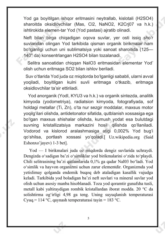 sa bumuammoni qanchalik dolzarb ekanligi ayonlashadi. yod haqida ma’lumotlar bilan birga uni qabul qilishni eng optimal variantlarini taklif etamиз. yod hayotning bir qismi bo’lgan elementlar orasida muhim o’rin tutadi. dunyo bo’ylab aqliy zaiflik holatlari yod tanqisligi bilan bog’liq. bundan tashqari, buqoq kasalligining sababi ham yod yetishmasligi bilan bog’liq. yodlangan osh tuzi yoki turli xil oziq-ovqat mahsulotlari orqali biz har kuni qabul qilamiz. yod tanamizning normal ishlashi uchun ajralmas mikroelement hisoblanadi. yodni frantsuz kimyogari bernar kurtua 1811 yilda kashf etgan. kurtua yodni tasodifan napoleon urushlari paytida topdi. u otasining porox zavodida natriy va kaliy birikmalarini ishlab chiqarishga harakat qilar edi. ushbu jarayon uchun o’sha paytda kam bo’lgan o’tin o’rniga dengiz o’tlari yoqib yuborilgan. yosin kulidan natriy va kaliy birikmalarini ishlab chiqarishga urinayotganda u tasodifan aralashgan juda ko’p miqdordagi sulfat kislotasini qo’shib qo’ydi. bu orada binafsha rang bug’ ko’tarildi. u bug’ning sovuq yuzalardagi binafsha rangli kristallarga quyilib qolganini payqadi. kurtua bu yangi …