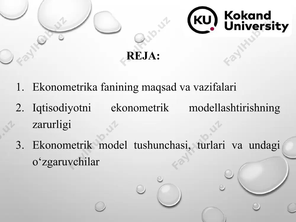 sh hisoblanadi iqtisodchilar “ekonometrika” terminidan p. tsempa (1910), y.shumpeter (1923), r.frish (1930) grek tilidan tarjima qilganda oikonomos (ekonomist) – bu uy boshqaruvchisi, metrika (metrihe, metron) – o‘lchov ma’nolarini bildiradi ekonomika metrika ekonometrika ragnar frisch (norv.: ragnar anton kittil frisch; 1895.3.3 oslo 1973.31.1) - norveg iqtisodchisi, norvegiya fanlar akademiyasi aʼzosi (1931). oslo shahridagi universitetda oʻqigan. oslo universiteti huzuridagi iqtisodiyot instituti direktori (1931—1965); yel (1930), sorbonna (1933) universitetlarida iqtisodiyot boʻyicha leksiyalar oʻqigan. iqtisodiy nazariyada matematik yoʻnalish vakili. ekonometrika asoschisi, birinchilardan boʻlib makro va mikroiqtisodiy taxlil sohalari chegaralarini koʻrsatdi, iqgisodiy jarayonlarni tahlil qilishda qoʻllaniladigan iktisodiy siklning dinamik modelini yaratgan. «...uchta tashkil etuvchi - statistika, iqtisodiy nazariya va matematika fanlarining birlashuvidir» «...bizni o‘rab turgan iqtisodiy dunyoni o‘rganish uchun bir vaqtning o‘zida bizning teleskopimiz hamda mikroskopimizdir» tsvi griliches (1930-yil 12-sentyabrda tugʻilgan, kaunas — 1999-yil 4-noyabr, kembrij) — amerikalik iqtisodchi. aqsh milliy fanlar akademiyasi aʼzosi (1975). “ekonometrika” tushunchasining mazmuni belgilashda turli yondashuvlar muallif “ekonometrika” tushunchasining mazmuni …